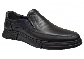 Pantofi barbati, casual, din piele naturala, cu elastic, Negru, TEST46N